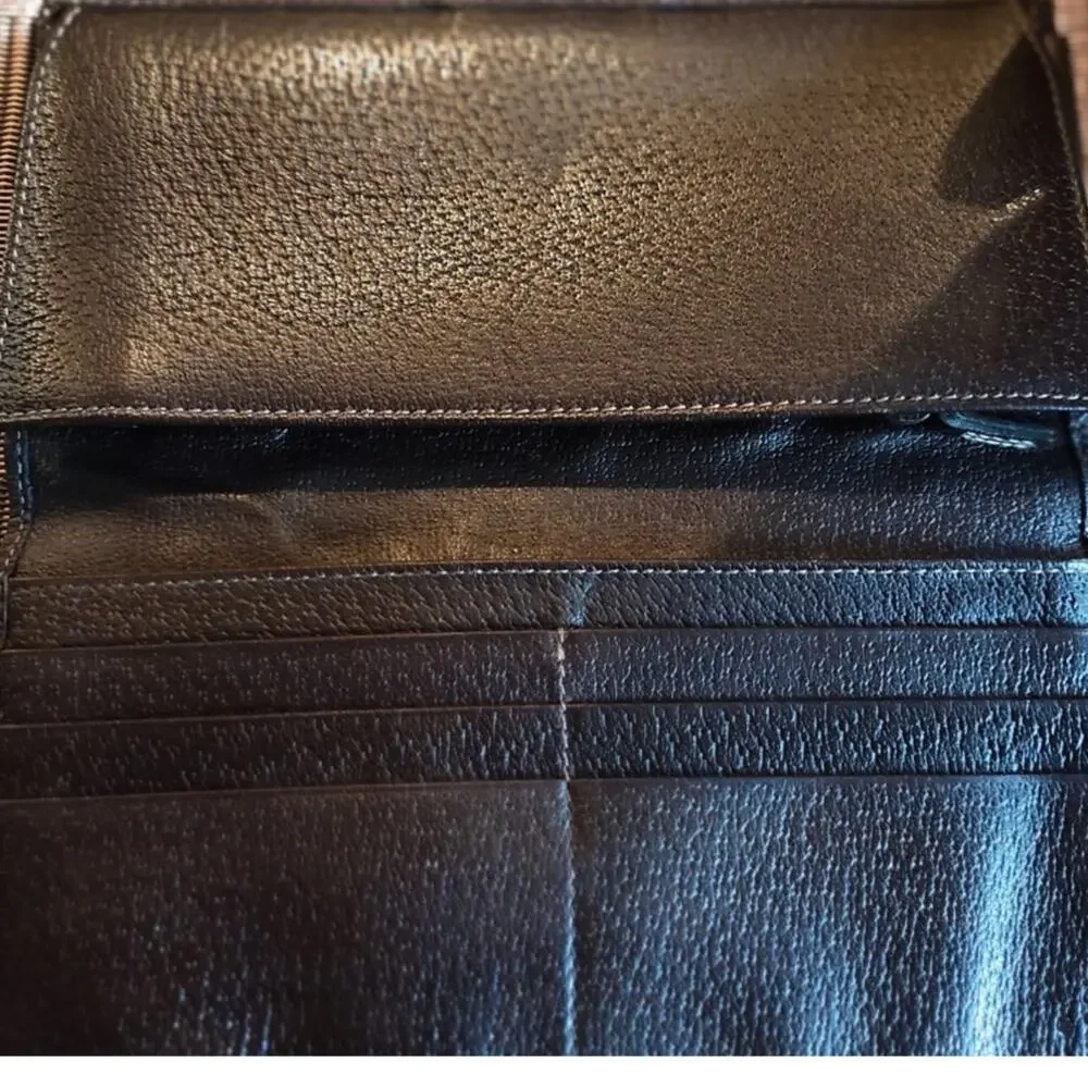 Gucci GG‎ Abbey D Ring Continental Wallet Brown Canvas Leather OS Vintage - Picture 7 of 11